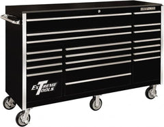 EXTREME TOOLS - 19 Drawer Steel/Aluminum Tool Roller Cabinet - 72" Wide x 47" High x 25" Deep, Ball Bearing Drawer Slides, Black - Americas Industrial Supply