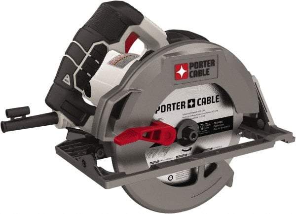 Porter-Cable - 15 Amps, 7-1/4" Blade Diam, 5,500 RPM, Electric Circular Saw - 120 Volts, 8' Cord Length, 5/8" Arbor Hole, Right Blade - Americas Industrial Supply