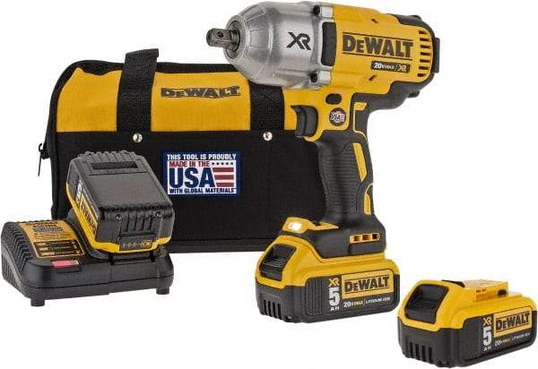 DeWALT - 1/2" Drive 20 Volt Mid-Handle Cordless Impact Wrench & Ratchet - 1,900 RPM, 0 to 2,400 BPM, 700 Ft/Lb Torque, 3 Lithium-Ion Batteries Included - Americas Industrial Supply