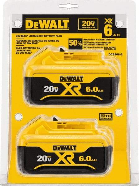 DeWALT - 20 Volt Lithium-Ion Power Tool Battery - 6 Ahr Capacity, 1 hr Charge Time, Series 20V Max - Americas Industrial Supply