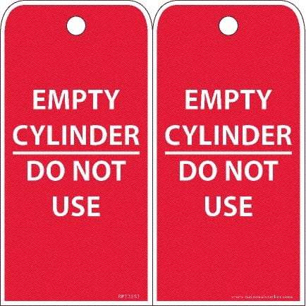 NMC - 6" High x 3" Long, EMPTY CYLINDER-DO NOT USE, English Safety & Facility Accident Prevention Tag - 2 Sides, White Poly - Americas Industrial Supply