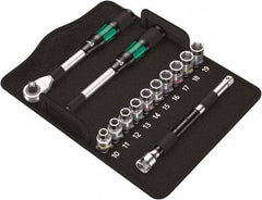 Wera - 13 Piece 1/2" Drive Thin Wall Standard Socket Set - 6 Points, 10 to 19mm, Metric Measurement Standard - Americas Industrial Supply