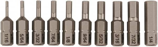 Wiha - 10 Piece, 1/4" Drive Screwdriver Insert Bit Set - 1/16 to 1/4" Hex - Americas Industrial Supply
