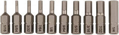 Wiha - 10 Piece, 1/4" Drive Screwdriver Insert Bit Set - 1/16 to 1/4" Hex - Americas Industrial Supply