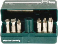 Wiha - 7 Piece, 1/4" Drive Screwdriver Insert Bit Set - #1 to #3 Phillips, 5.5 & 6.5mm Slotted - Americas Industrial Supply