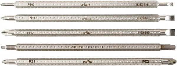 Wiha - 5 Piece, 6mm Drive Screwdriver Bit Set - #0 to #2 Phillips, #1 & #2 Pozidriv, #1 & #2 Square Recess, 3, 4 & 6mm Slotted - Americas Industrial Supply