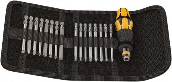Wera - 17 Piece, 1/4" Drive Screwdriver Bit Set - #1, #2 & #3 Phillips, 3 to 6mm Hex, #1, #2 & #3 Pozidriv, 1.0x5.5mm Slotted - Americas Industrial Supply