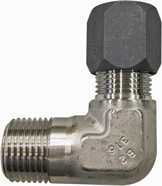 Made in USA - 1-1/2" OD, Grade 316Stainless Steel Male Elbow - 1-7/8" Hex, Comp x MPT Ends - Americas Industrial Supply