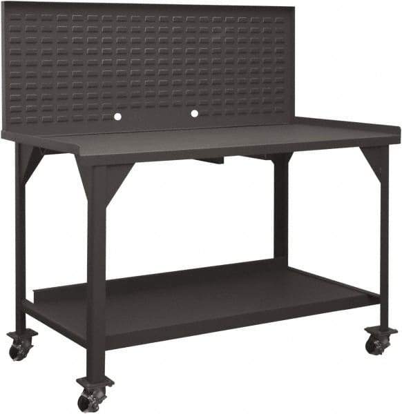 Durham - Louvered Panel Mobile Work Bench - Steel, Fixed Leg, Gray, 60" Long x 30" Deep x 30-1/4" High - Americas Industrial Supply