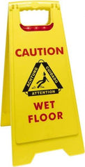 O-Cedar - Caution - Cuidado - Wet Floor - Piso Mojado, 12" Wide x 25" High, Plastic Floor Sign - English/Spanish, A-Frame, Red & Black on Yellow, For Accident Prevention - Americas Industrial Supply