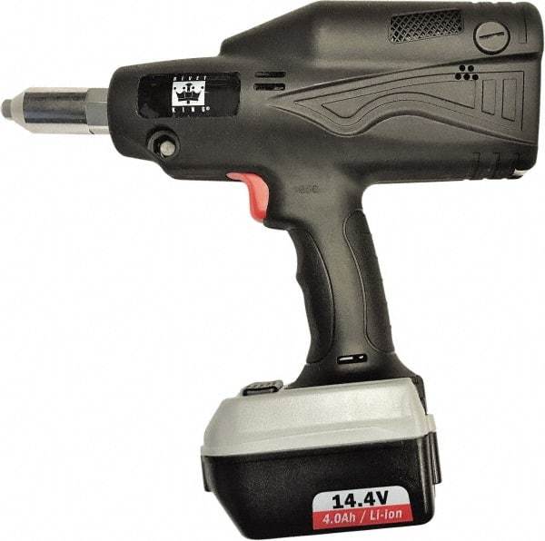 RivetKing - All up to 3/16" Closed End Rivet Capacity , 2,900 Lb Pull Force Cordless Electric Riveter - 5/8" Stroke Length, 14.4 Volt, Mandrel Collection, (1) RK401CR-57 Battery Included - Americas Industrial Supply