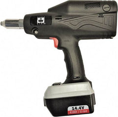 RivetKing - All up to 3/16" Closed End Rivet Capacity , 2,900 Lb Pull Force Cordless Electric Riveter - 5/8" Stroke Length, 14.4 Volt, Mandrel Collection, (1) RK401CR-57 Battery Included - Americas Industrial Supply