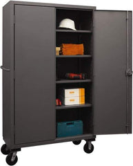 Durham - 4 Shelf Mobile Storage Cabinet - Steel, 48" Wide x 24" Deep x 80" High, Gray - Americas Industrial Supply