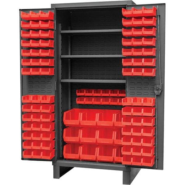 Durham - 3 Shelf 108 Bin Storage Cabinet - Steel, 36" Wide x 24" Deep x 78" High, Gray - Americas Industrial Supply