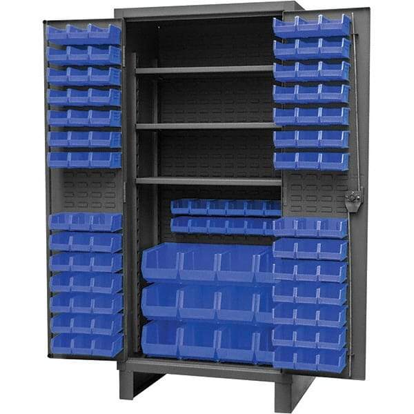 Durham - 3 Shelf 108 Bin Storage Cabinet - Steel, 36" Wide x 24" Deep x 78" High, Gray - Americas Industrial Supply