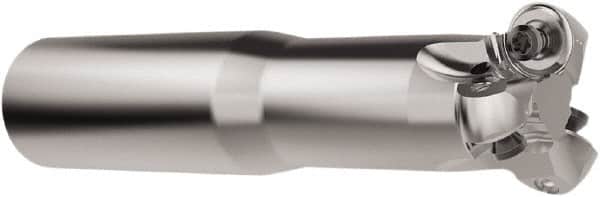 Seco - 1-1/4" Cutting Diam, 1" Shank Diam, 6mm Max Depth of Cut, Weldon Indexable Copy End Mill - 3 Inserts, RNMU12.. Insert, R217.28 Toolholder, Steel, Through Coolant - Americas Industrial Supply