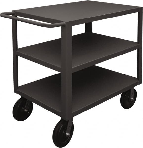 Durham - 5,000 Lb Capacity, 24" Wide x 36" Long x 40-1/4" High Heavy Duty Service Cart - 3 Shelf, Steel, 2 Rigid/2 Swivel Casters - Americas Industrial Supply