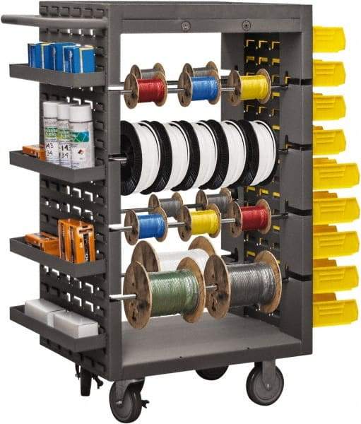 Durham - 1,200 Lb Capacity, 18" Wide x 26" Long x 46" High Wire Spool Cart - 8 Slot, Steel, 2 Rigid/2 Swivel Casters - Americas Industrial Supply