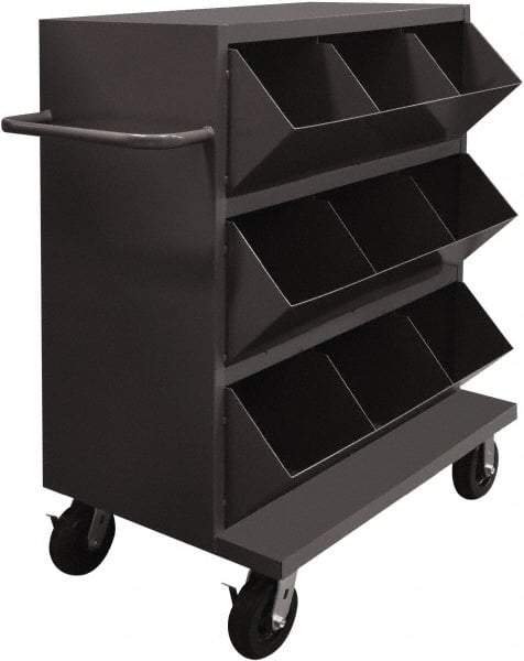 Durham - 2,400 Lb Capacity, 24" Wide x 36" Long x 49-1/4" High Storage Bin Cart - 9 Slot, Steel, 2 Rigid/2 Swivel Casters - Americas Industrial Supply