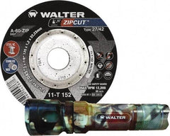 WALTER Surface Technologies - 60 Grit, 4-1/2" Wheel Diam, 3/64" Wheel Thickness, 7/8" Arbor Hole, Type 27 Depressed Center Wheel - Coarse Grade, Aluminum Oxide, Resinoid Bond, 13,300 Max RPM, Compatible with Angle Grinder - Americas Industrial Supply
