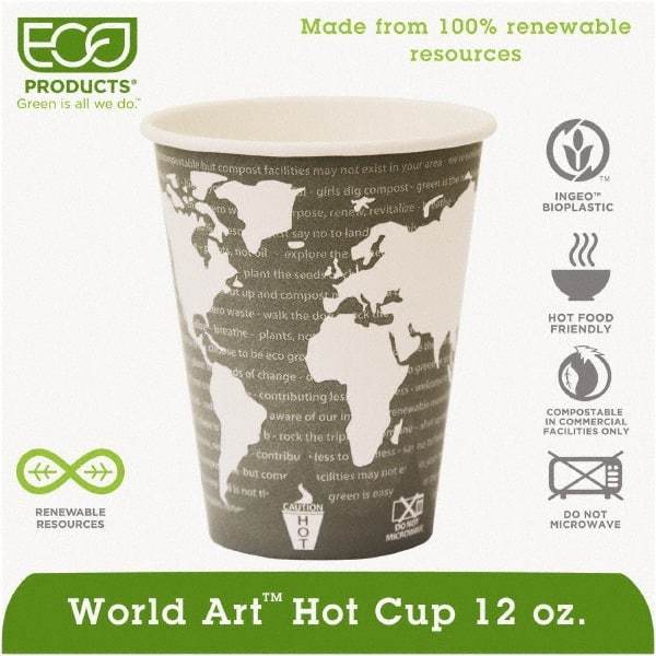 ECO PRODUCTS - World Art Renewable Compostable Hot Cups, 12 oz, 50/PK, 20 PK/CT - World Art Design - Americas Industrial Supply