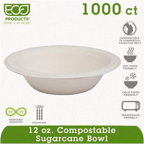 ECO PRODUCTS - Renewable & Compostable Sugarcane Bowls - 12 oz, 50/PK, 20 PK/CT - White - Americas Industrial Supply