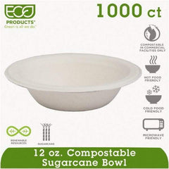 ECO PRODUCTS - Renewable & Compostable Sugarcane Bowls - 12 oz, 50/PK, 20 PK/CT - White - Americas Industrial Supply