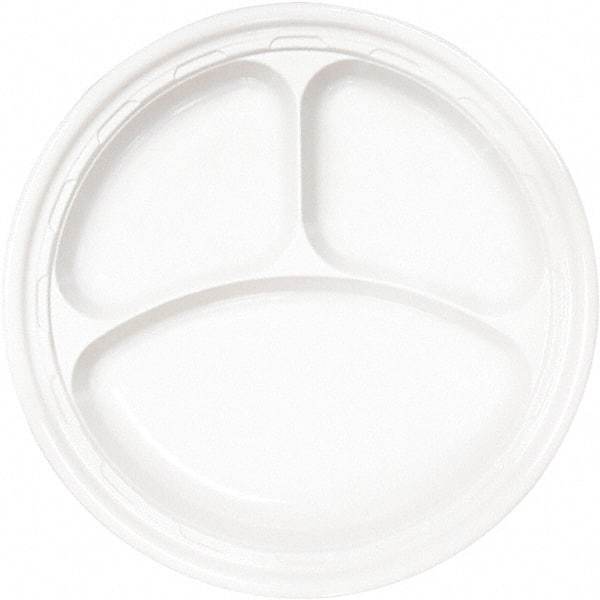 DART - Famous Service Plastic Dinnerware, Plate, 3-Comp, 10-1/4" Diam - White - Americas Industrial Supply