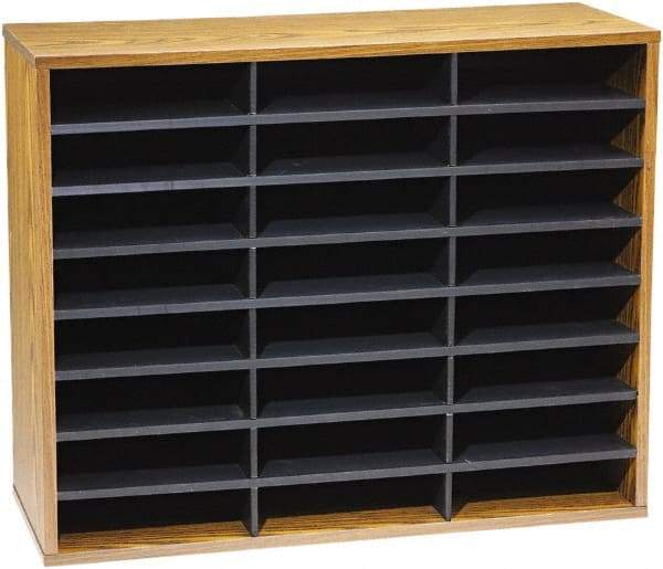 FELLOWES - 29" Wide x 11-7/8" Deep x 23-7/16" High, 24 Compartments, Corrugated Fiberboard & Laminated Literature Organizer - Medium Oak, 9" Compartment Width x 2-1/2" Compartment Depth x 11" Compartment Height - Americas Industrial Supply