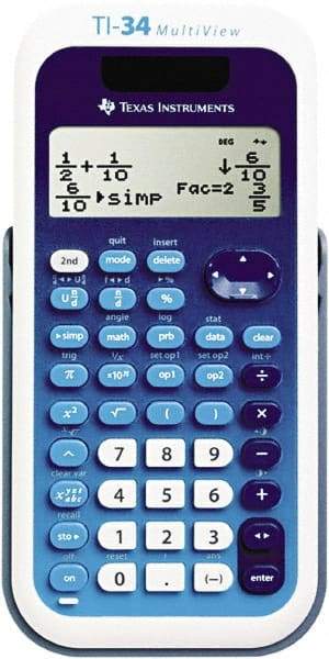 Texas Instruments - LCD Scientific Calculator - 3 x 5.8 Display Size, Blue & White, Battery & Solar Powered, 9.8" Long x 6.8" Wide - Americas Industrial Supply