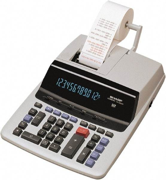 Sharp - Fluorescent Printing Calculator - 9-7/8 x 13-5/8 Display Size, Light Gray, AC Powered, 4-1/2" Long x 10-5/8" Wide - Americas Industrial Supply