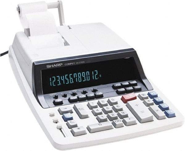 Sharp - Fluorescent Printing Calculator - 17mm Display Size, White, AC Powered, 12-1/2" Long x 9.63" Wide - Americas Industrial Supply