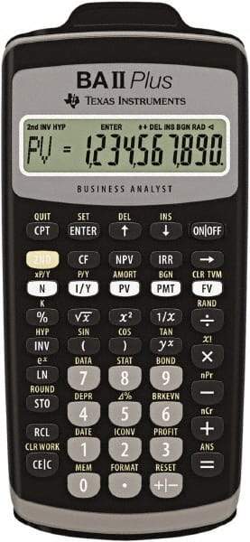 Texas Instruments - LCD Financial Calculator - 3 x 6 Display Size, Black, Battery Powered, 2.4" Long x 6-1/2" Wide - Americas Industrial Supply