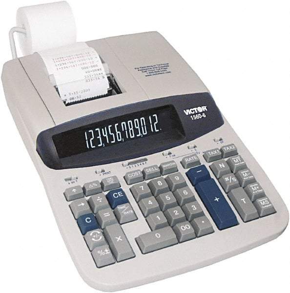 Victor - Fluorescent Printing Calculator - 8-3/4 x 12-1/2 Display Size, Light Gray, AC Powered, 6" Long x 11.9" Wide - Americas Industrial Supply