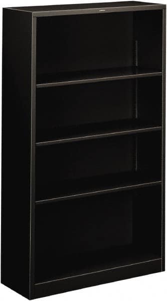 Hon - 4 Shelf, 59" High x 34-1/2" Wide Bookcase - 11-3/4" Deep, Steel, Black - Americas Industrial Supply