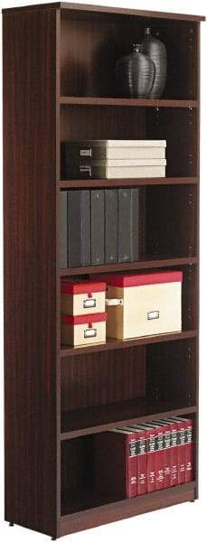 ALERA - 6 Shelf, 80-3/8" High x 31-3/4" Wide Bookcase - 14" Deep, Woodgrain Laminate, Mahogany - Americas Industrial Supply