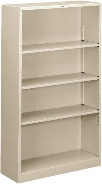 Hon - 4 Shelf, 59" High x 34-1/2" Wide Bookcase - 13-1/2" Deep, Steel, Light Gray - Americas Industrial Supply