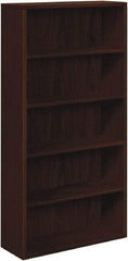 Hon - 5 Shelf, 71" High x 36" Wide Bookcase - 12-5/8" Deep, Woodgrain Laminate, Mahogany - Americas Industrial Supply