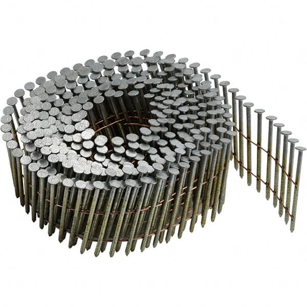 DeWALT - 14 Gauge 1-3/4" Long Siding Nails for Power Nailers - Steel, Galvanized Finish, Ring Shank, Coil Collation, Round Head, Blunt Diamond Point - Americas Industrial Supply