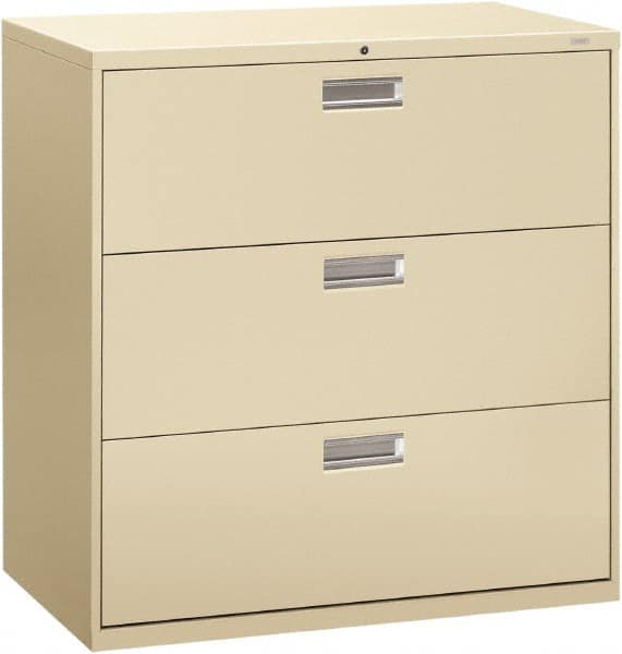 Hon - 42" Wide x 40-7/8" High x 19-1/4" Deep, 3 Drawer Lateral File - Steel, Putty - Americas Industrial Supply