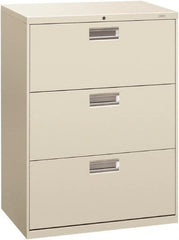 Hon - 30" Wide x 40-7/8" High x 19-1/4" Deep, 3 Drawer Roll-Out - Steel, Light Gray - Americas Industrial Supply