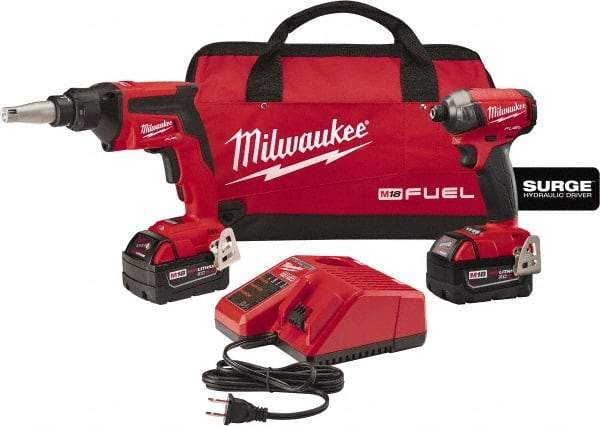 Milwaukee Tool - 18 Volt Cordless Tool Combination Kit - Includes Screwgun & Impact Driver, Lithium-Ion Battery Included - Americas Industrial Supply