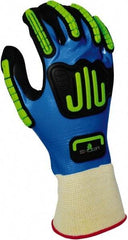 SHOWA - Size L (8-9) Nitrile Coated Nylon Blend Work Gloves - For Mechanic's & Lifting, Palm & Back Coated, Knit Wrist Cuff, Full Fingered, Black/Blue, Paired - Americas Industrial Supply