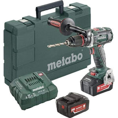 Metabo - 18 Volt 1/2" Chuck Pistol Grip Handle Cordless Drill - 0-500 & 0-1850 RPM, Keyless Chuck, Reversible, 2 Lithium-Ion Batteries Included - Americas Industrial Supply