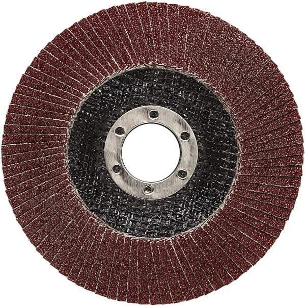 3M - 40 Grit, 4-1/2" Disc Diam, 7/8" Center Hole, Type 27 Ceramic Flap Disc - 13,300 Max RPM, Cloth Backing, Arbor Attaching System, Coated - Americas Industrial Supply