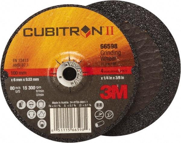 3M - 4-1/2" Wheel Diam, 7/8" Arbor Hole, Type 27 Depressed Center Wheel - Medium Grade, Ceramic, 13,300 Max RPM - Americas Industrial Supply
