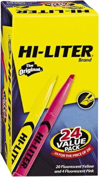 HiLiter - Yellow, Pink Highlighter - Chisel Tip, AP Nontoxic Ink - Americas Industrial Supply