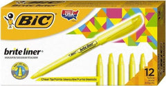 Bic - Flouorescent Yellow Highlighter - Chisel Tip, Water Base Ink - Americas Industrial Supply