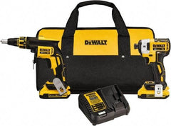 DeWALT - 20 Volt Cordless Tool Combination Kit - Includes Brushless Drywall Screwgun & 1/4" Brushless 3-Speed Impact Driver, Lithium-Ion Battery Included - Americas Industrial Supply