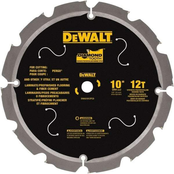 DeWALT - 10" Diam, 15.88mm Arbor Hole Diam, 12 Tooth Wet & Dry Cut Saw Blade - Steel, Smooth Action, Standard Round Arbor - Americas Industrial Supply